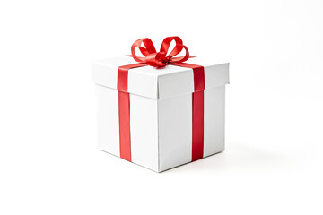 Obraz premium White Gift Box with Red Ribbon