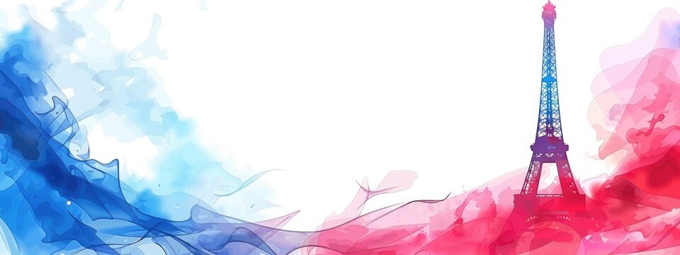 banner in blue white red colors with elements of the Eiffel Tower with background and copy space