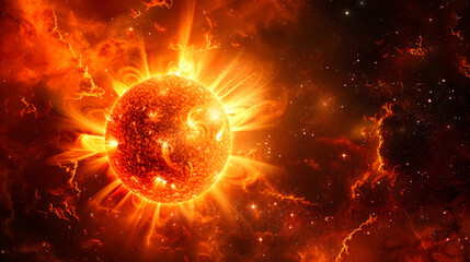 Obraz premium background sun on deep space and nebula