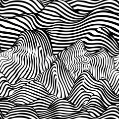 Fototapeta premium seamless pattern, Abstract black and white wavy lines creating an optical illusion effect, resembling a mountain landscape. Minimalist artistic design.