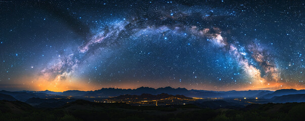 Obraz premium A night sky landscape filled with stars and cloudscapes, creating a magical and enchanting atmosphere. Perfect for astronomy enthusiasts, nature lovers, and peaceful and serene backgrounds.