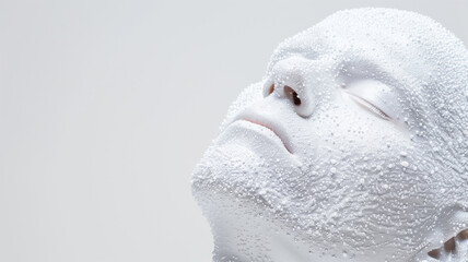 Fototapeta premium An artistic close-up of a face covered in frost, highlighting texture and creating a surreal, ethereal effect. 