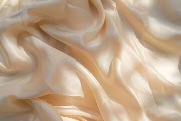 Obraz premium Closeup of crumpled beige silk fabric with natural light with shadow from window.&nbsp;