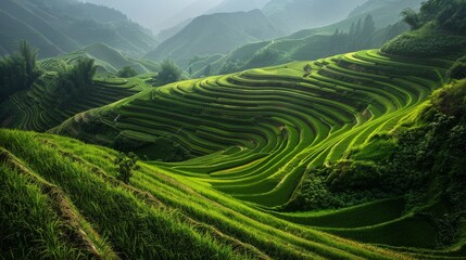 Aerial view rice terraces island.