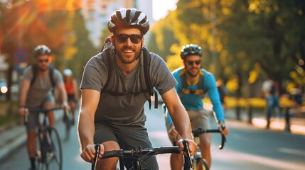 Smiling Cyclist Wearing Sunglasses on a Sunny Day Ride