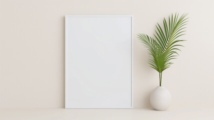 Minimalist Interior with Blank Frame and Potted Palm
