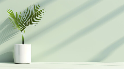 Fototapeta premium Minimalist Green Plant in White Pot with Soft Shadows 