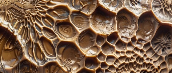 Panoramic close-up, high detail scan of carved wax texture, Generative AI