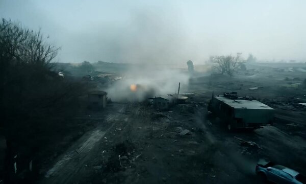 forest, nature, trees, tree, stream, fall, landscape, wood, morning, fog, rocks, war, warscene, explotion, destruction