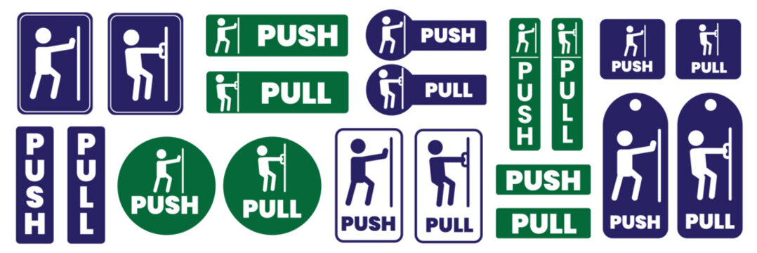 push pull icon sign set