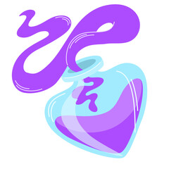 Magic potion. Cartoon game interface elements, alchemist bottles with elixir, poison, antidote and love potion. Vector fantasy and fairy tales object for design