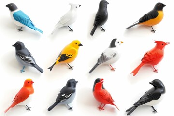 Bird icon isolated, glossy plastic 3d color birds illustration, realistic style animal, popular bird