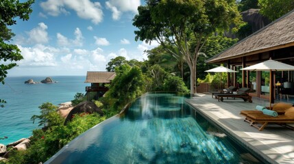 Fototapeta premium Experience an opulent and unforgettable holiday featuring top-tier amenities and breathtaking experiences, where luxury meets adventure and relaxation.