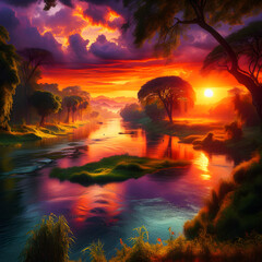 sunset over the river