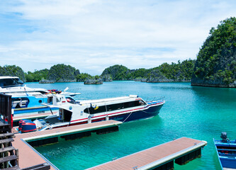 Pier view of Pianemo Islands. Raja Ampat, West Papua, Indonesia.