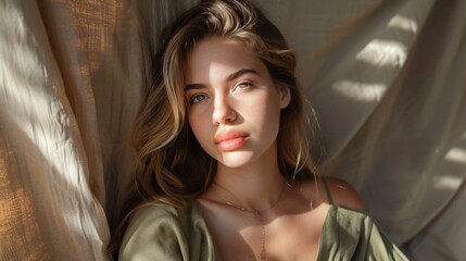 Fototapeta premium portrait of a girl wrapped in a cloth