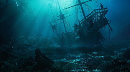 Fototapeta premium shipwreck of an old pirate ship on the seabed