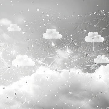 Conceptual image with cloud computing connection on grey background. 3d rendering