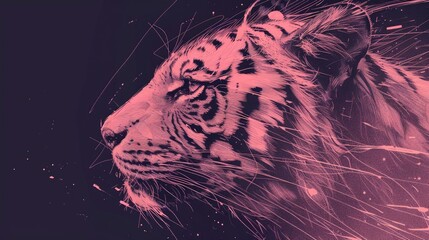  Drawing of a powerful tiger with stripes, frame, tattoo, paper, minimalist, orange, black background, black, geometric