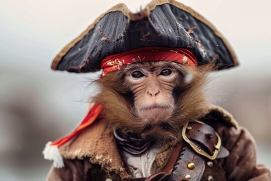 monkey dressed as pirate on background