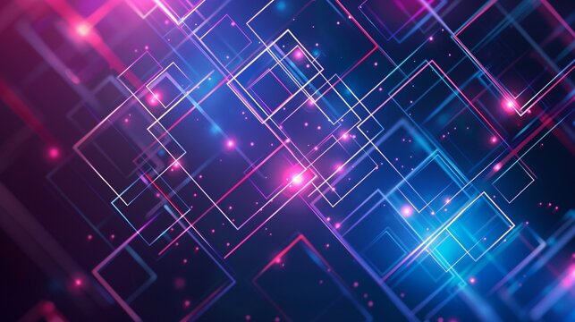 Futuristic Digital Abstract Background with Glowing Lines and Geometric Shapes