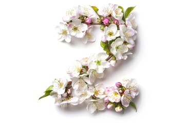 Fototapeta premium Number 2 in shape of blooming spring flowers Isolated on white background