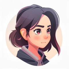 A Moment of Quiet Reflection: An Illustrated Portrait of a Young Woman With Long Black Hair