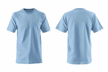 plain light blue t-shirt mockup template, with view, front and back Isolated on white background