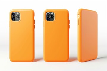 plain smartphone orange mockup template, with views, front and back Isolated on white background