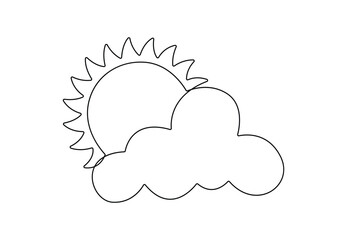 Sun and cloud continuous one line drawing vector illustration. Pro vector