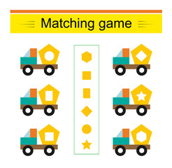 Naklejka premium Matching game. Task for the development of attention and logic. Vector illustration of the cartoon truck.