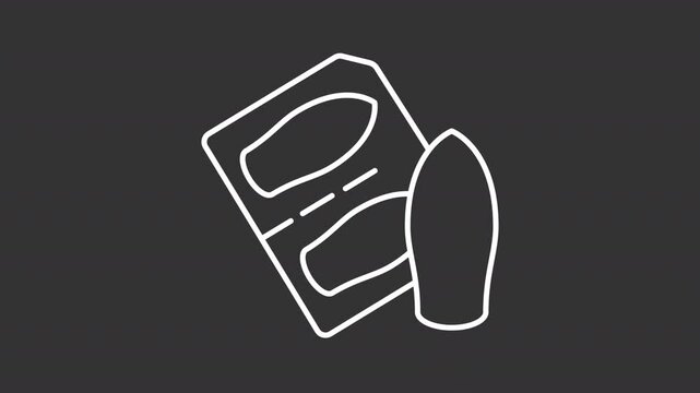 Animated suppository white icon. Healthcare pharmacy line animation. Floating capsule. Medical pack. Isolated illustration on dark background. Transition alpha video. Motion graphic