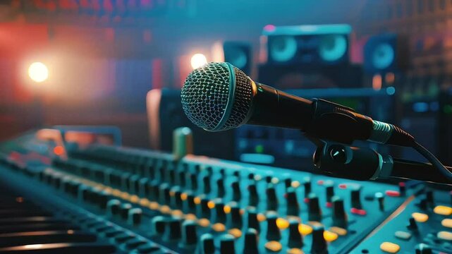 Professional microphone in the recording studio
