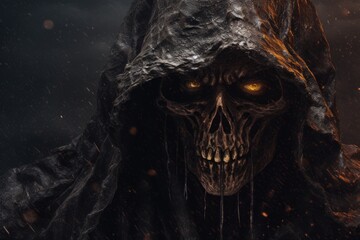 Skull of a man on a background of an old rusty iron wall