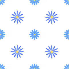 seamless pattern: blue flowers against white