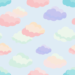 A design featuring colorful clouds against a blue background