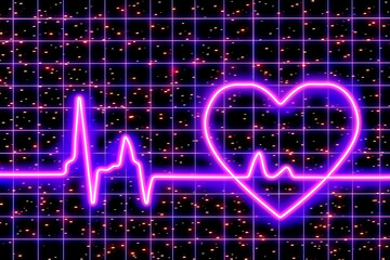 Neon Heartbeat Line with Digital Grid Background