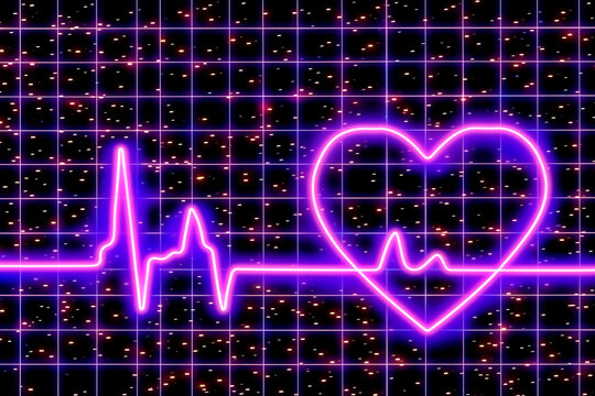 Neon Heartbeat Line with Digital Grid Background