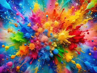 Vibrant backdrop featuring an array of colorful paint splatters in vivid primary colors and cool pastels, creating an abstract pattern with dynamic energy.