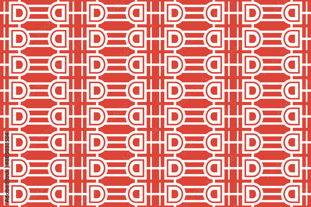Poster combination letter d and rectangle shape maked a pattern, red color object isolated on white backgro
