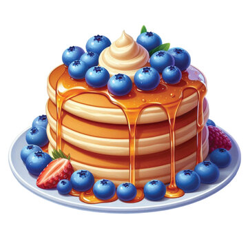 pancakes with blueberries and syrup on plate clip art preview