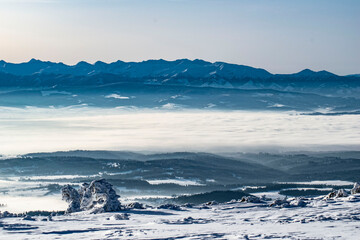 mountain winter landscape and snow-capped peaks of the Tatra Mountains