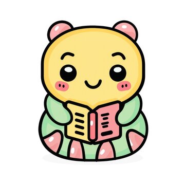 recommend clip art: A bookworm, a cute cartoon worm coloring book page, promoting a love for reading