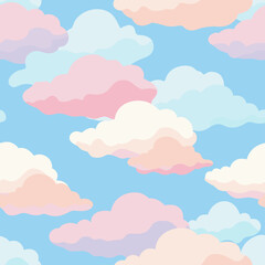Design of pink and blue clouds repeated against blue sky