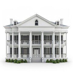 Fototapeta premium Architectural Splendor: Photo Realistic Greek Revival Plantation House Isolated on White Background