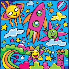 Obraz premium A color vector illustration of a kids' activity coloring book page with pictures, promoting learning