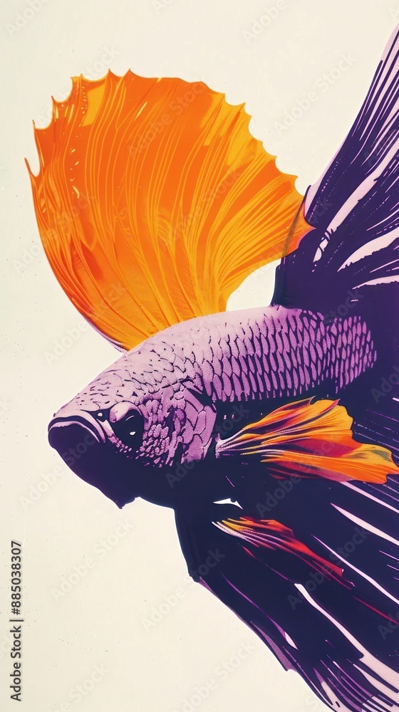 Wall mural silkscreen on paper of a fish animal female person.