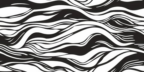 Abstract black and white wavy lines seamless pattern.