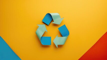 Top view of recycling sign on colorful background emphasizing environmental conservation through waste separation