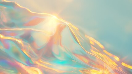 Obraz premium Holographic iridescent surface wrinkled foil. Real Hologram Background of wrinkled abstract foil 80s texture with multiple paste colours. 90s aqua menthe cyan pastel holographic gradient